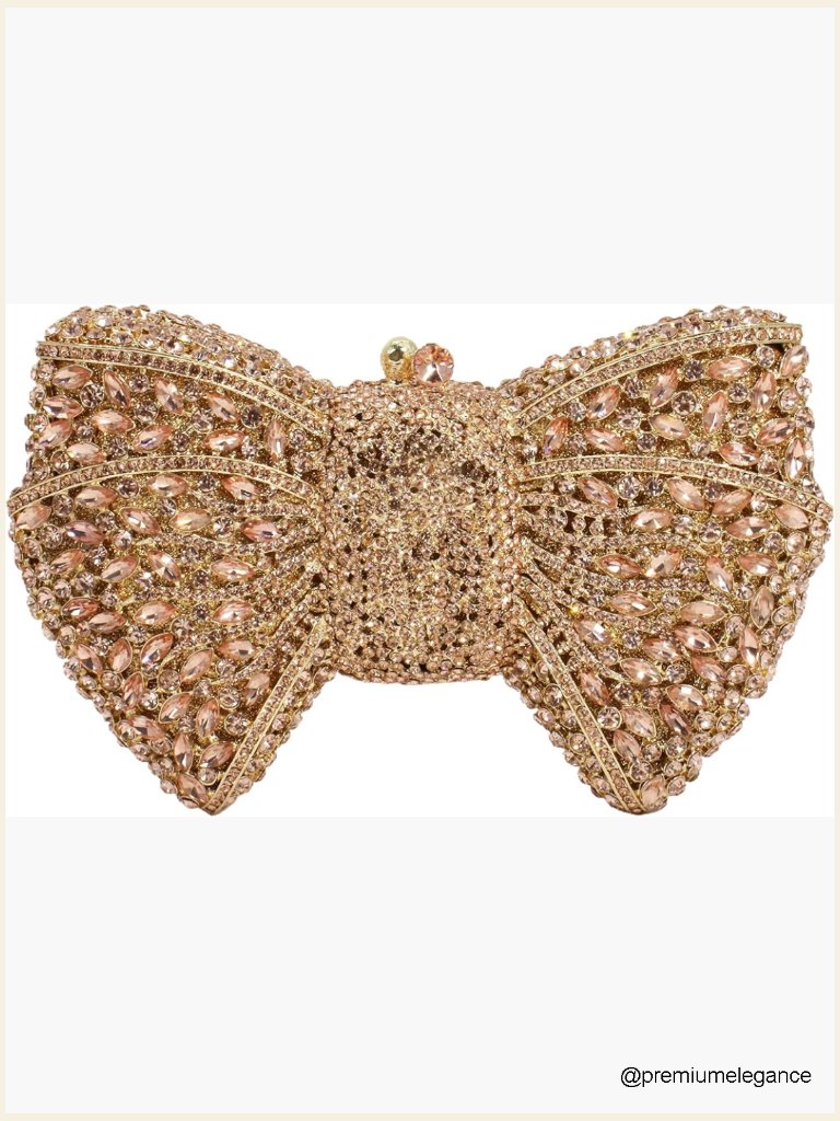 Luxury Bowknot Rhinestone Evening Clutch Chain Crossbody Bag Wedding Party